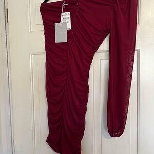 Chelsea28 Deep Red Mesh Dress